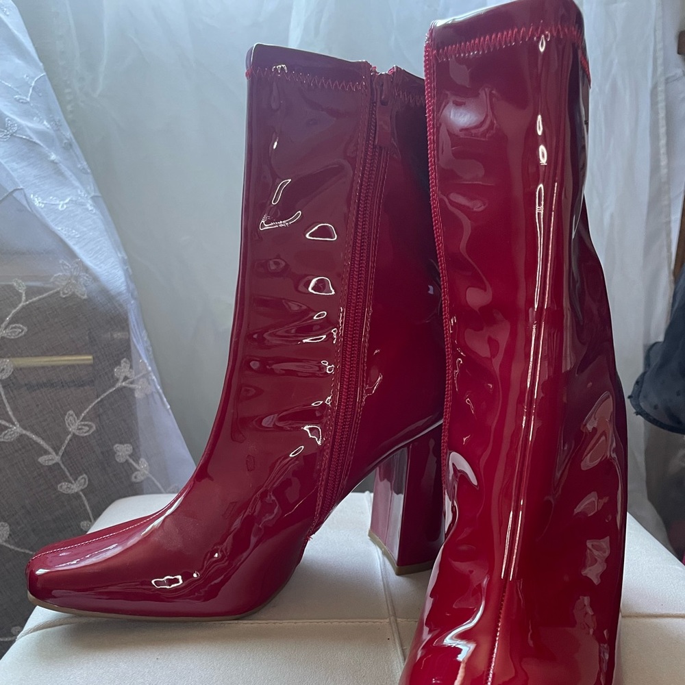Red patent boots